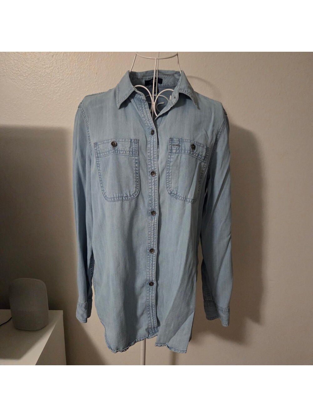 Chaps Womens Light Blue Long Sleeve Button-Up Shirt, Size M